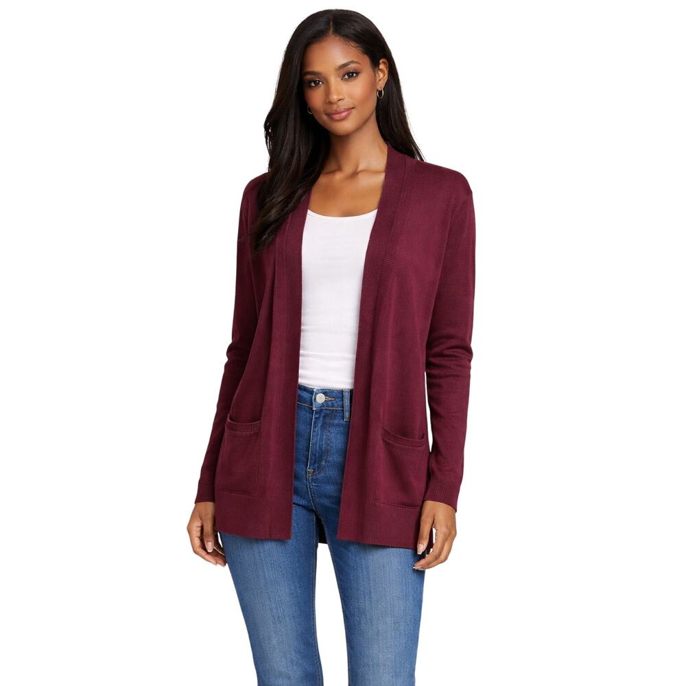 Cardigan Burgundy Open Sweater Size Small